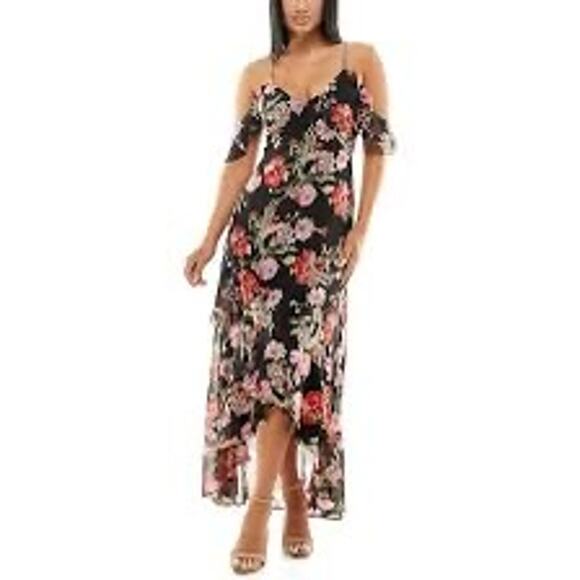 Speechless Black Floral Ruffle Sleeve Hi Low Dress Size XL NWT - Picture 1 of 7